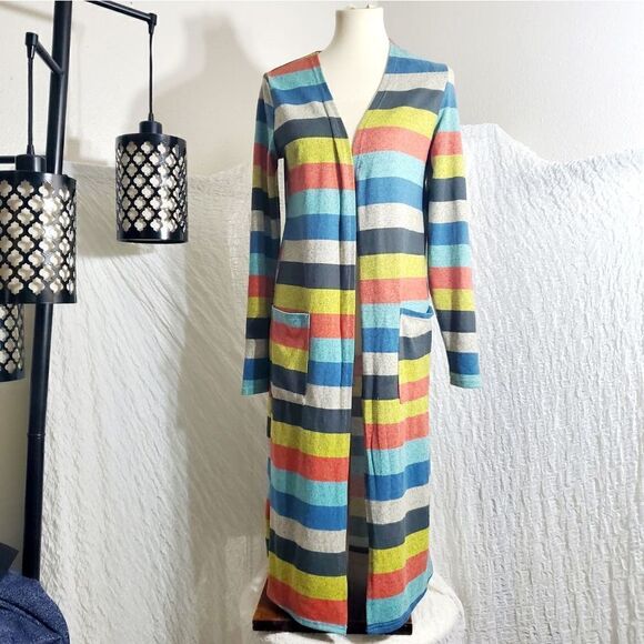 Grace & Emma NWOT Multi-colored Striped Cardigan Duster Size Small - Picture 2 of 10